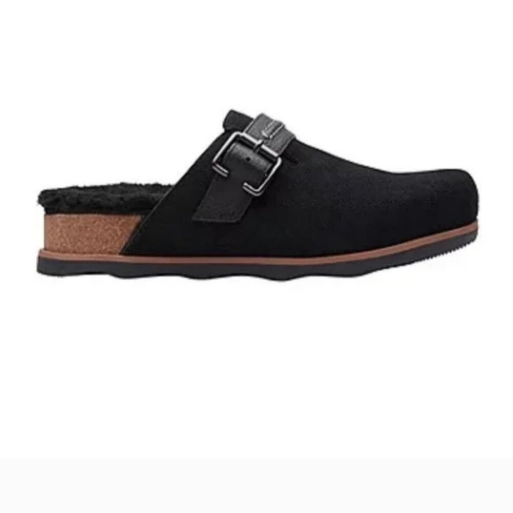 Clarks black suede slides 8M